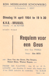 Toegangskaart voor de opvoering van REQUIEM VOOR EEN GEUS in 1964.
